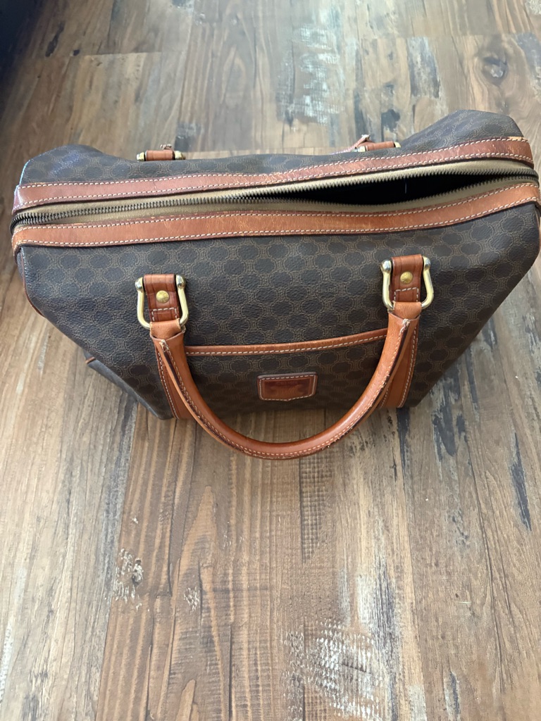 Celine Brown Monogram Travel Tote With Tan Leather Trim